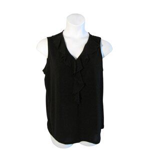 Adrianna Papell XL Black Sleeveless Shirt Top Tank Ruffle Neckline